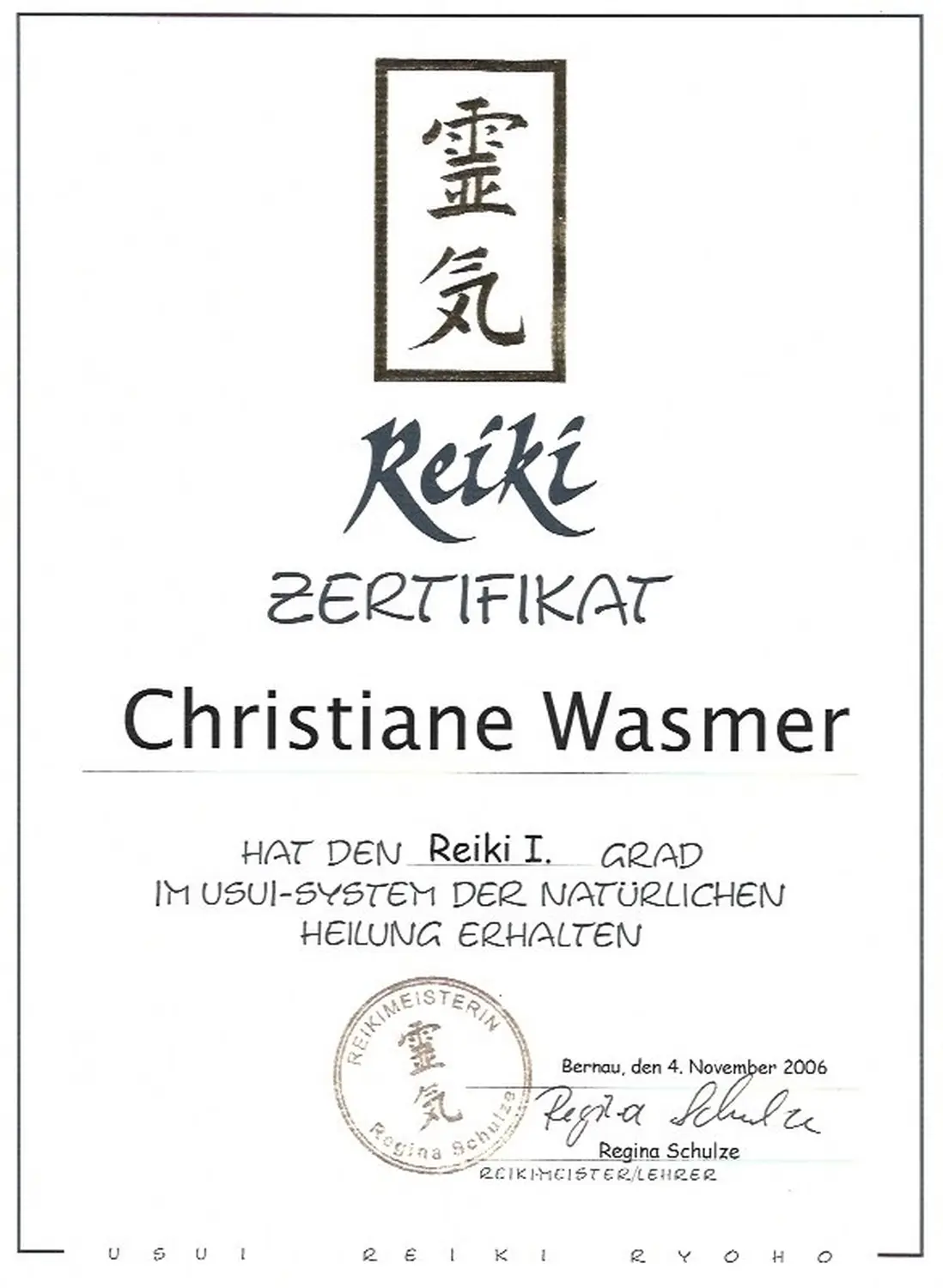 Praxis Lebenswege- Reiki-Zertifikat